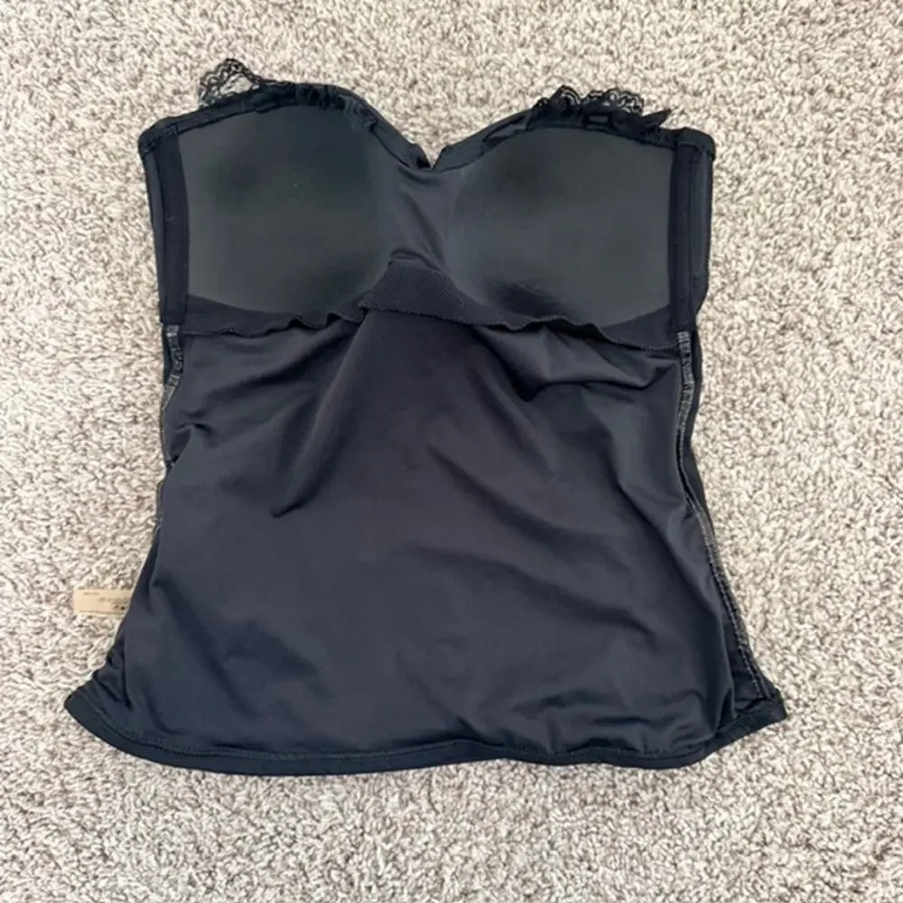 Spanx Tankini Strapless Top Women 10 Black‎ Twisted Front Lace Detail Style 1373